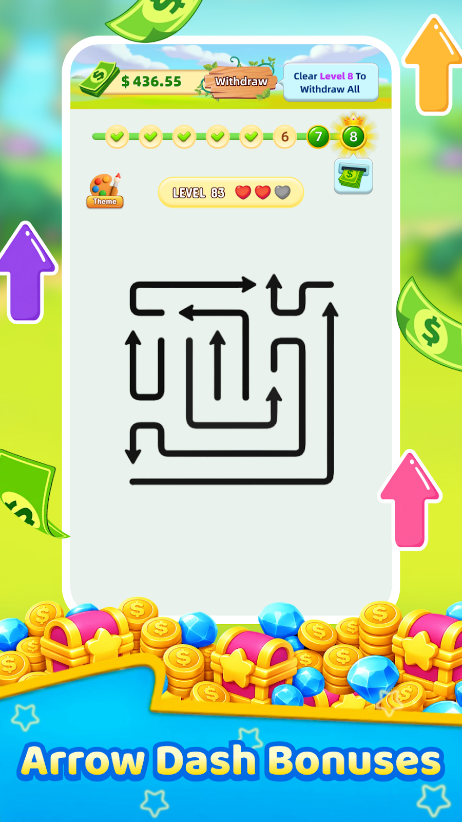 Puzzle cu săgeți negre și trasee largi